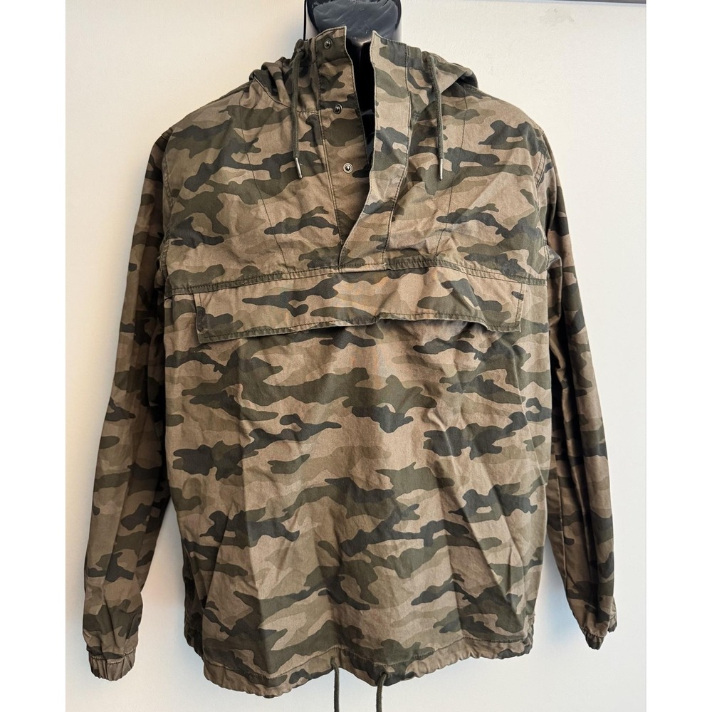 H&M Jacket Mens M Green Camo Hooded Anorak Pullover Canvas Lightweight Casual - Picture 1 of 8